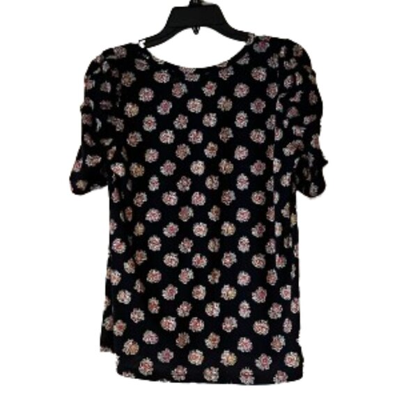 Loft Vintage Soft Navy & Pink Floral T-Shirt Puff Sleeves - Medium - Picture 1 of 4